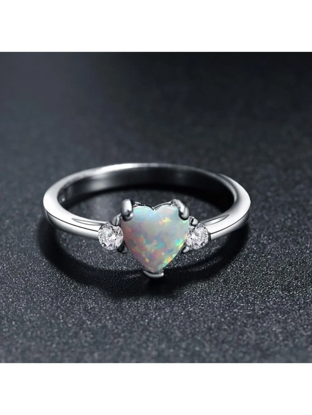 Heart Shaped White Opal Engagement Ring | 925 Sterling Silver Promise Band